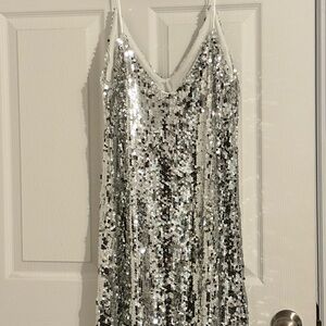 Silver Sequin Mini Dress